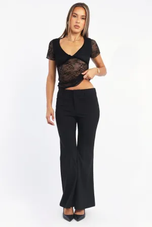 Ultra Soft Texture Flat Lock Stitching Black Flare Leg Pants