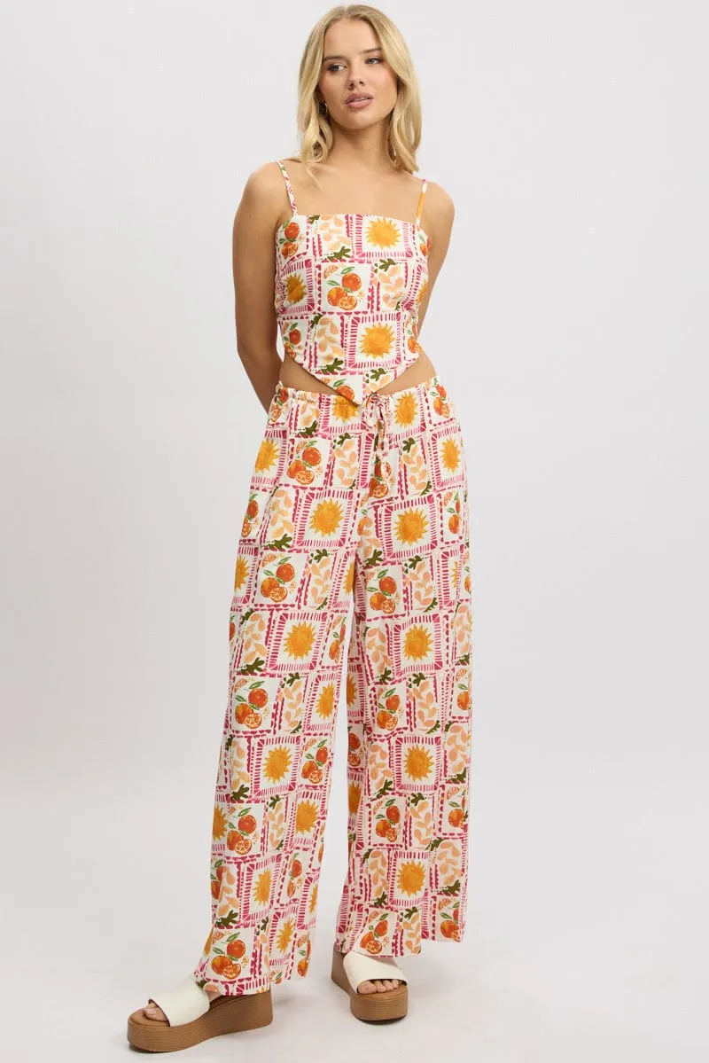 Multi Abstract Wide Leg Pants High Rise Light wash Quick Wash