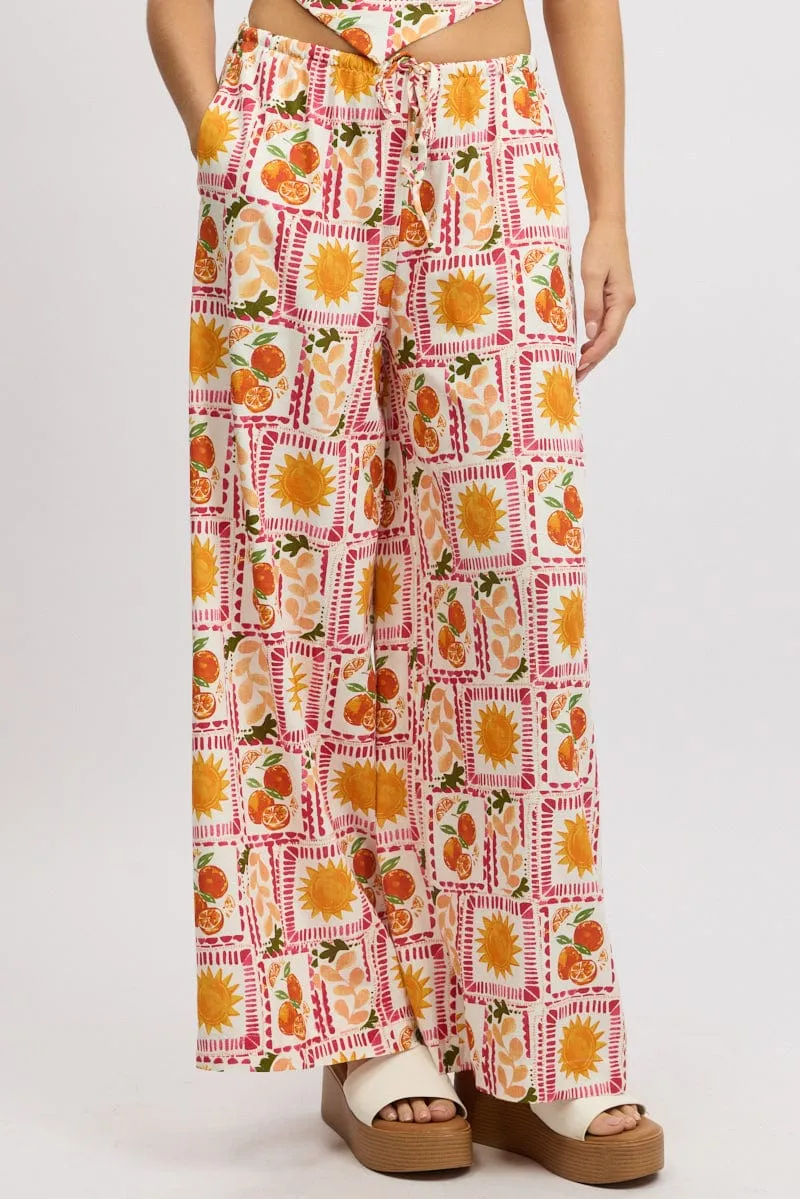 All-Purpose Comfort Stretch Comfort Multi Abstract Wide Leg Pants High Rise