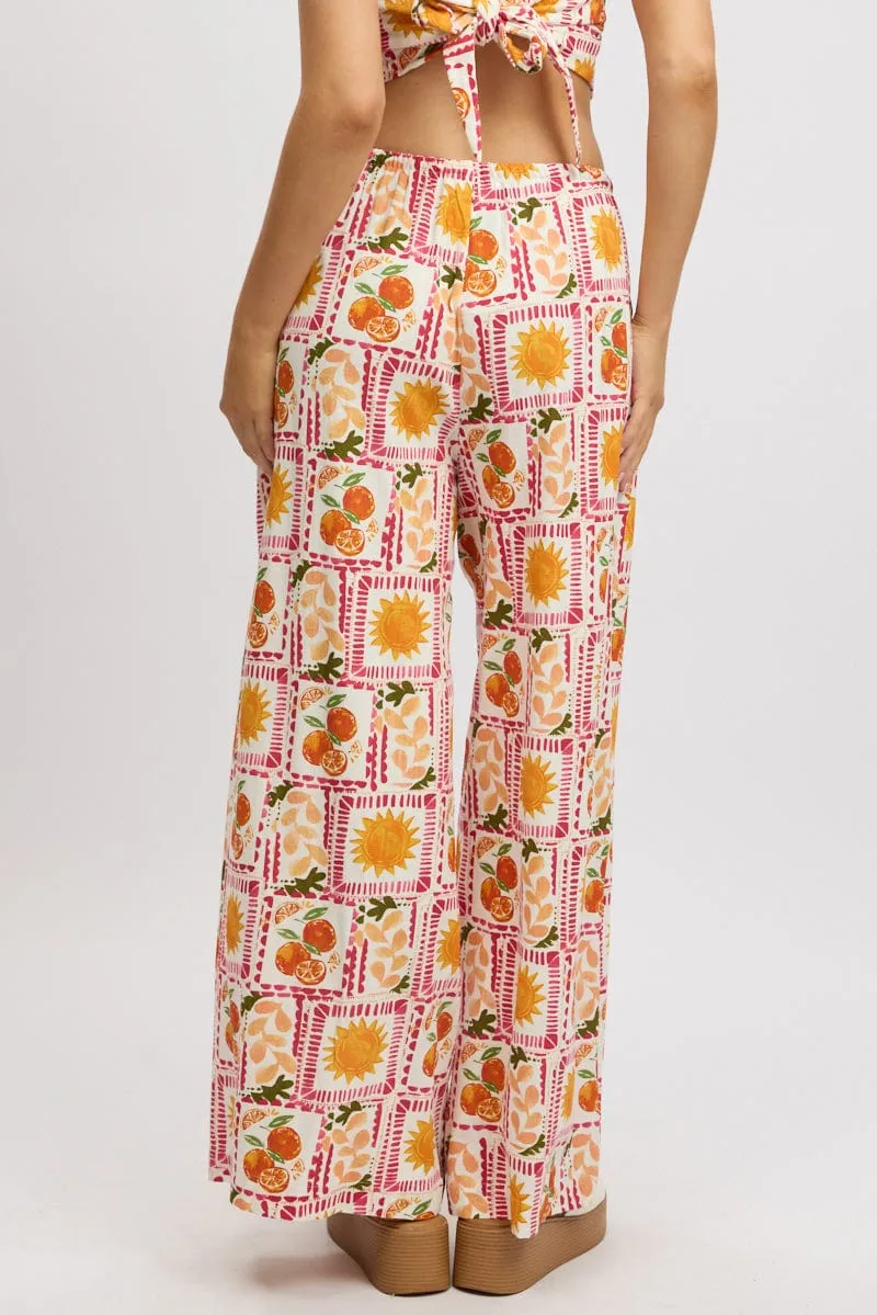 Wide-leg cut Multi Abstract Wide Leg Pants High Rise