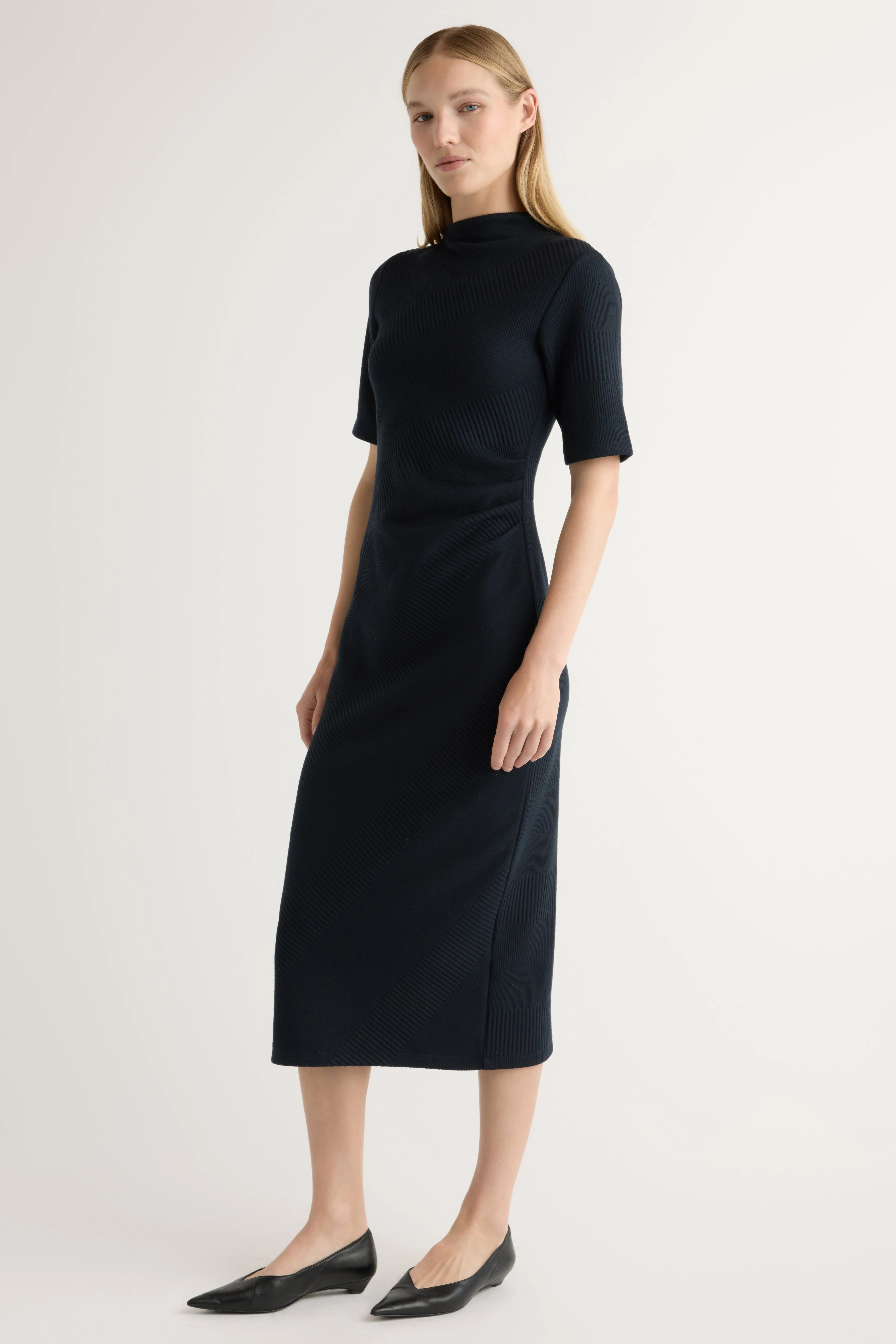 Evie Ribbed-Knit Jersey Dress PreShrunkFabric Sharp Cut