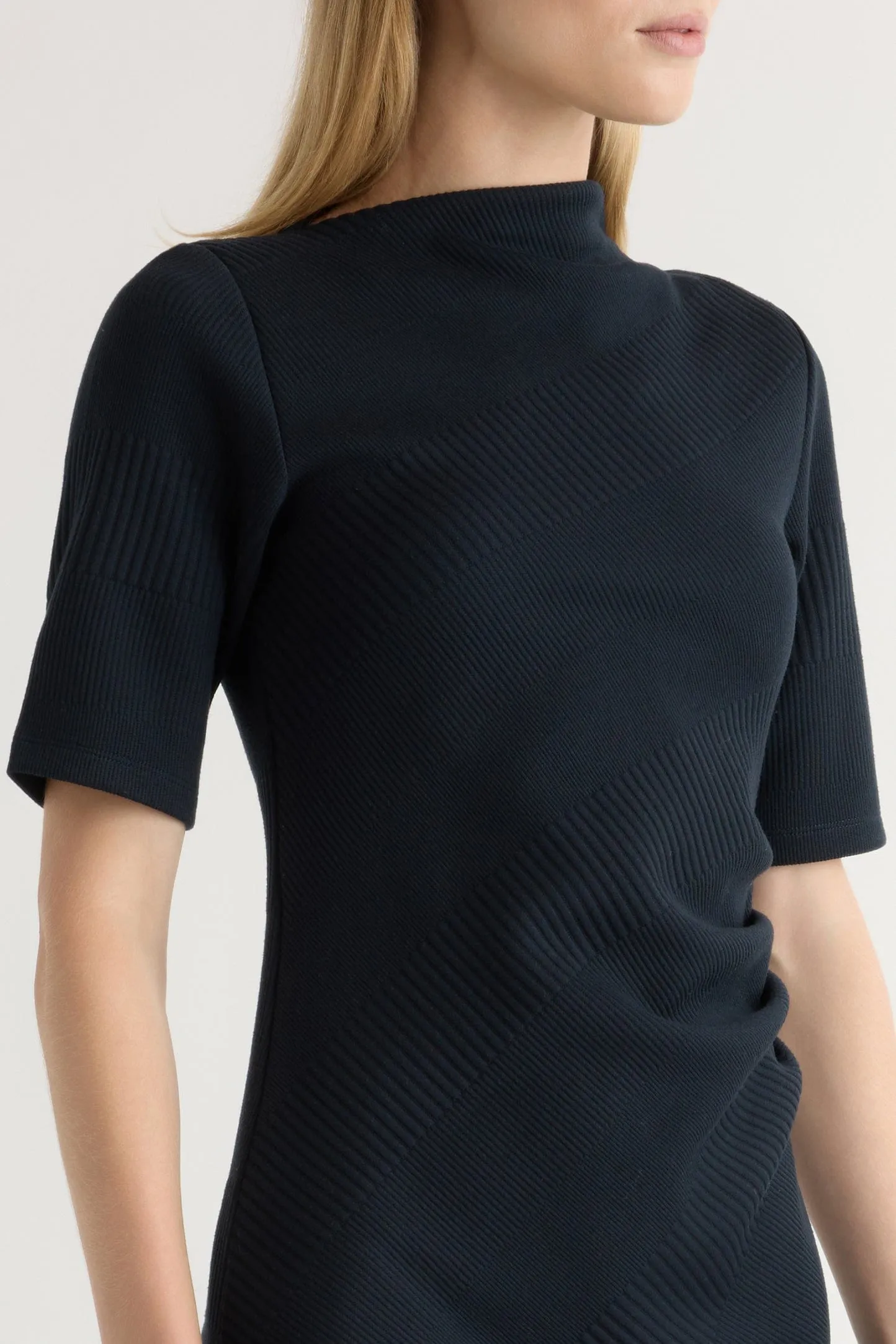 HighVisibility Trim CrossBackStructure Evie Ribbed-Knit Jersey Dress