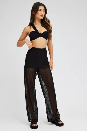 Black Wide Leg Pants Elasticated Waist Modern Utility Comfy Waistband