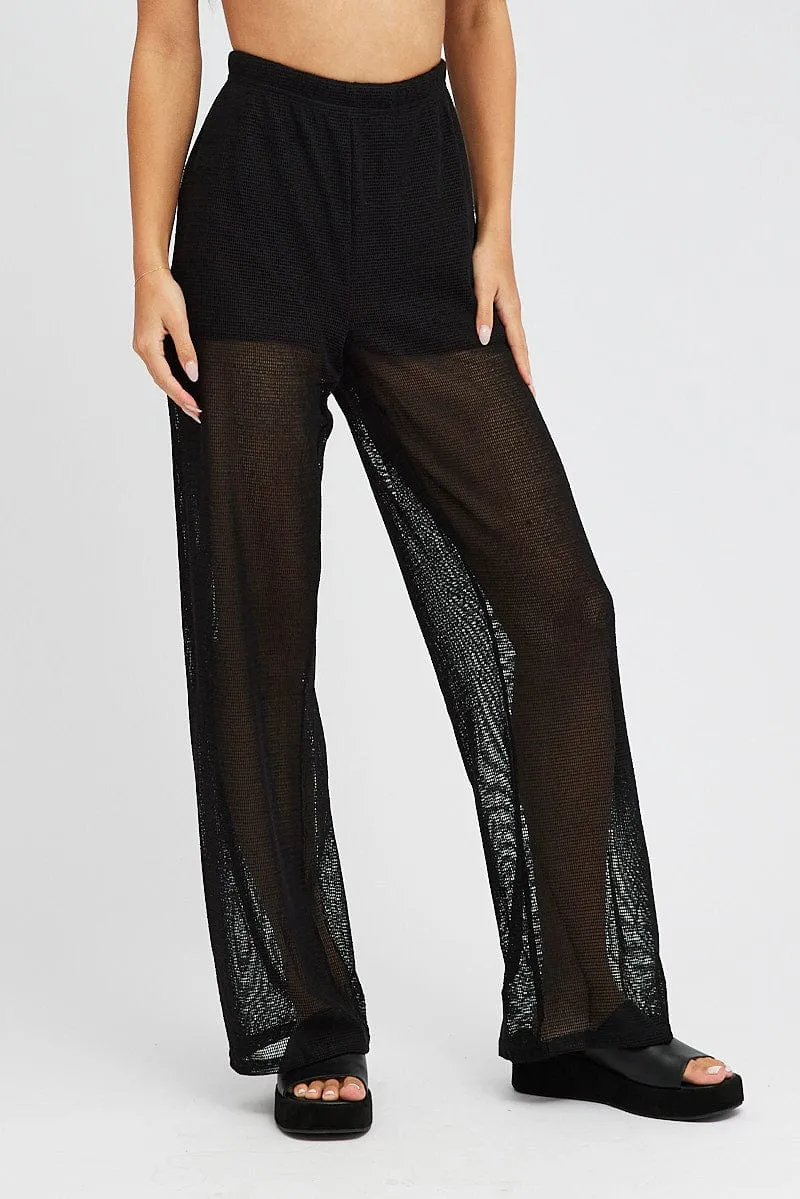 Classic Fit Odor Control Tech Black Wide Leg Pants Elasticated Waist