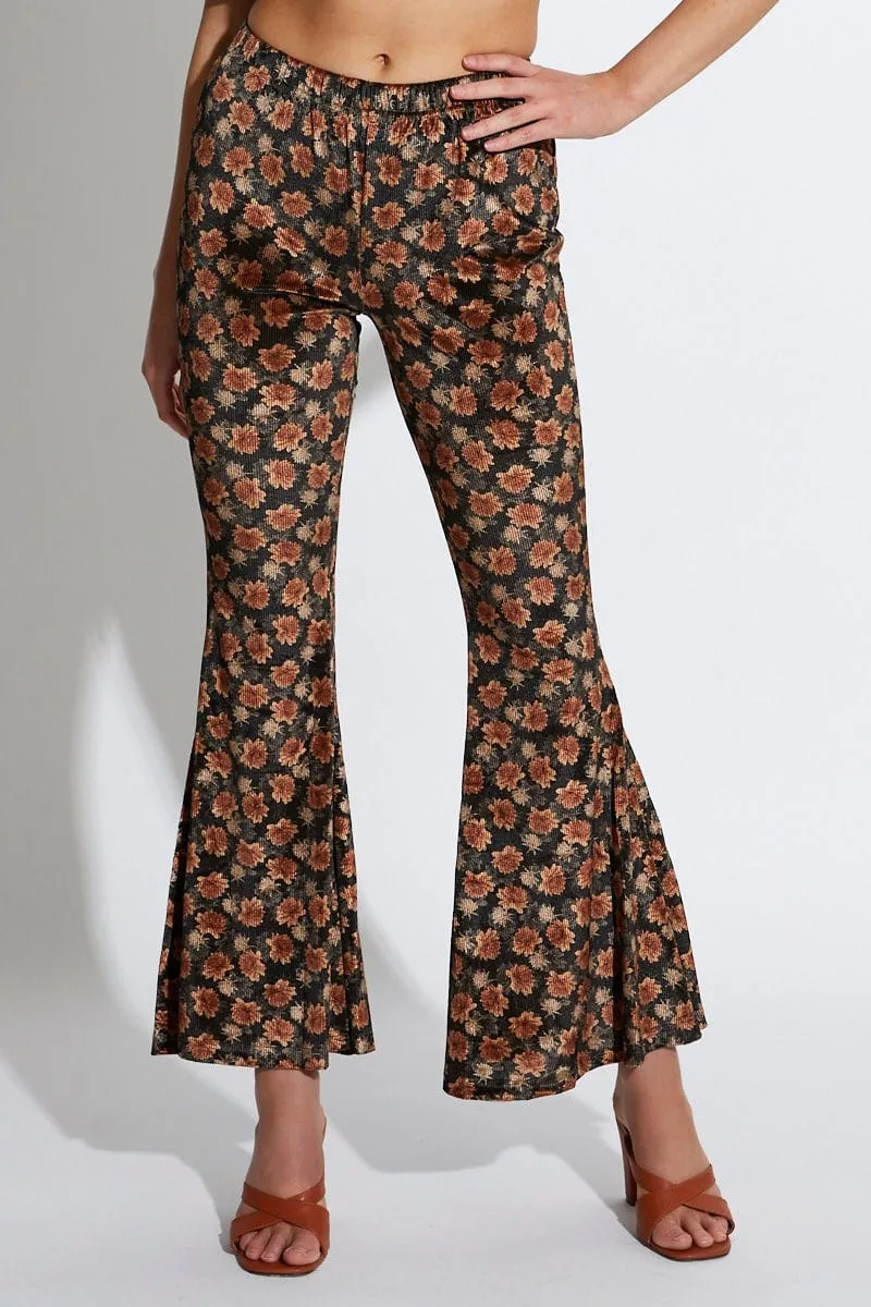 Print Pants Flare Leg Comfortable Fit Look Secure Cuff Design