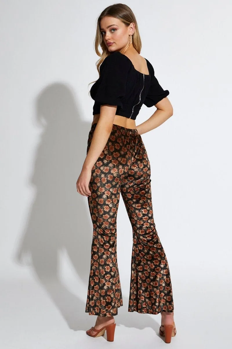 Sporty Comfort Fit Print Pants Flare Leg