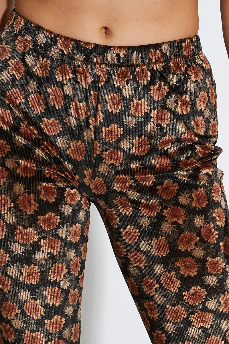 Durable Hemming Print Pants Flare Leg