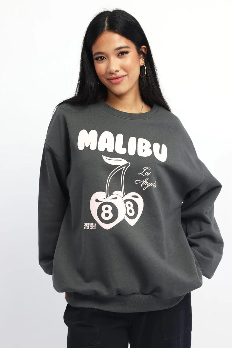 Grey Graphic Sweater Long Sleeve Trendy Top product business casual sophistication