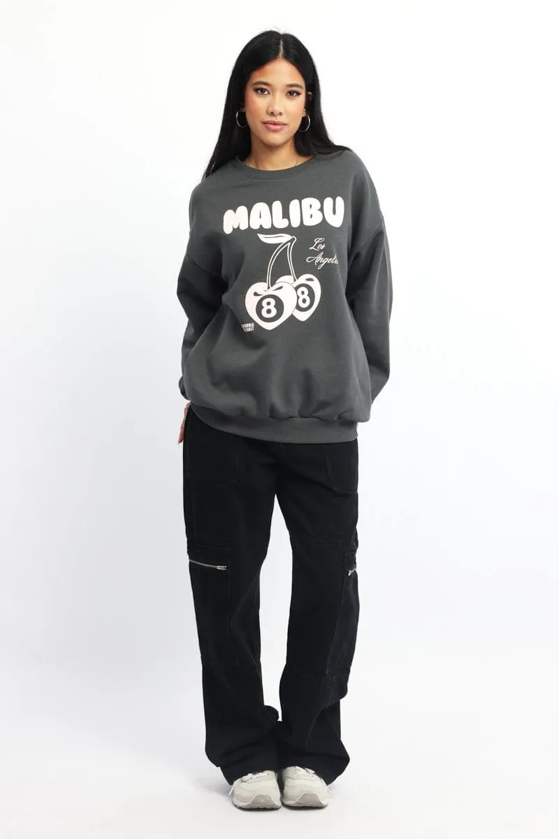 Active Comfort Grey Graphic Sweater Long Sleeve