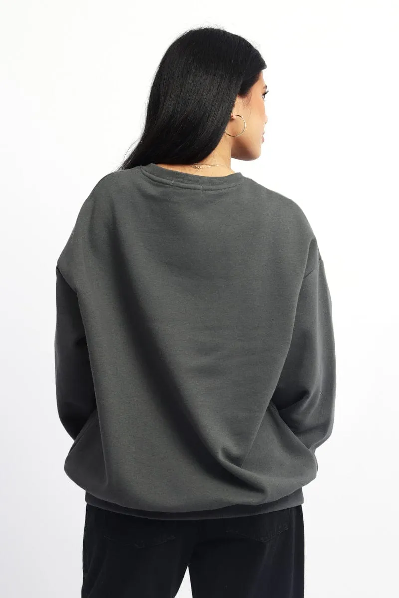 Running wear Grey Graphic Sweater Long Sleeve