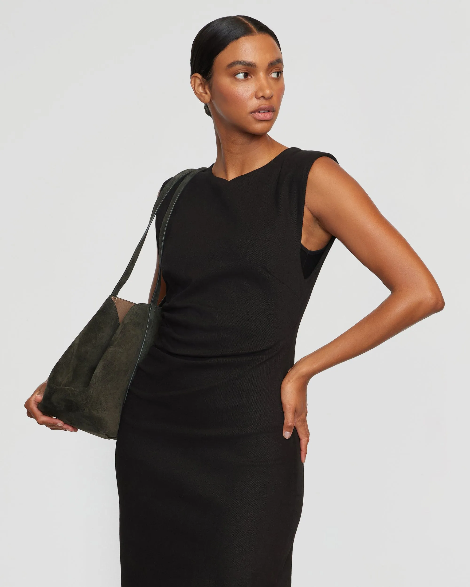 Iman Split-Hem Cotton Twill Dress Winter Fashion EcoConscious Production