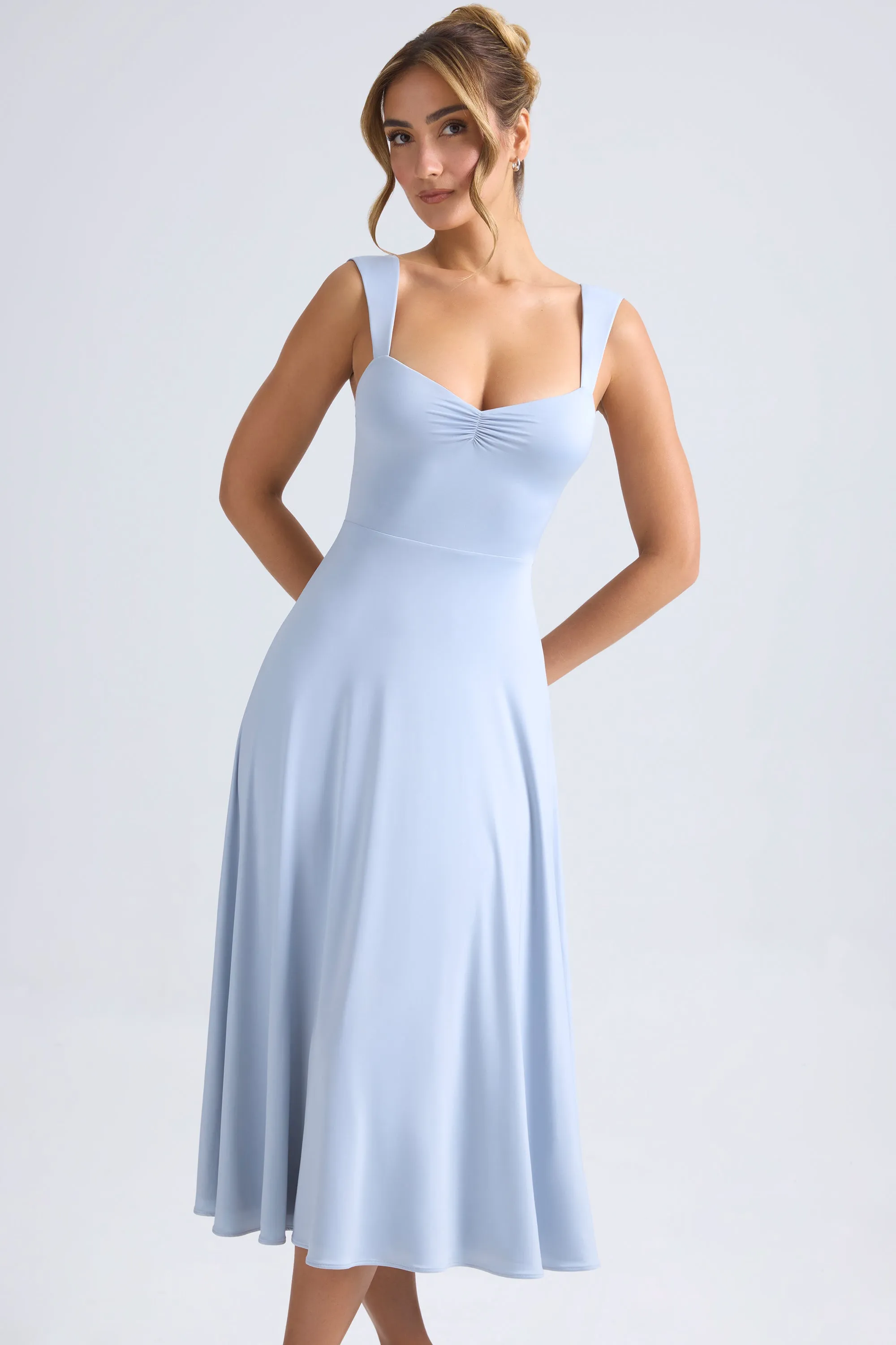 Sweetheart-Neck Ruched Midaxi Dress in Light Blue Country Core