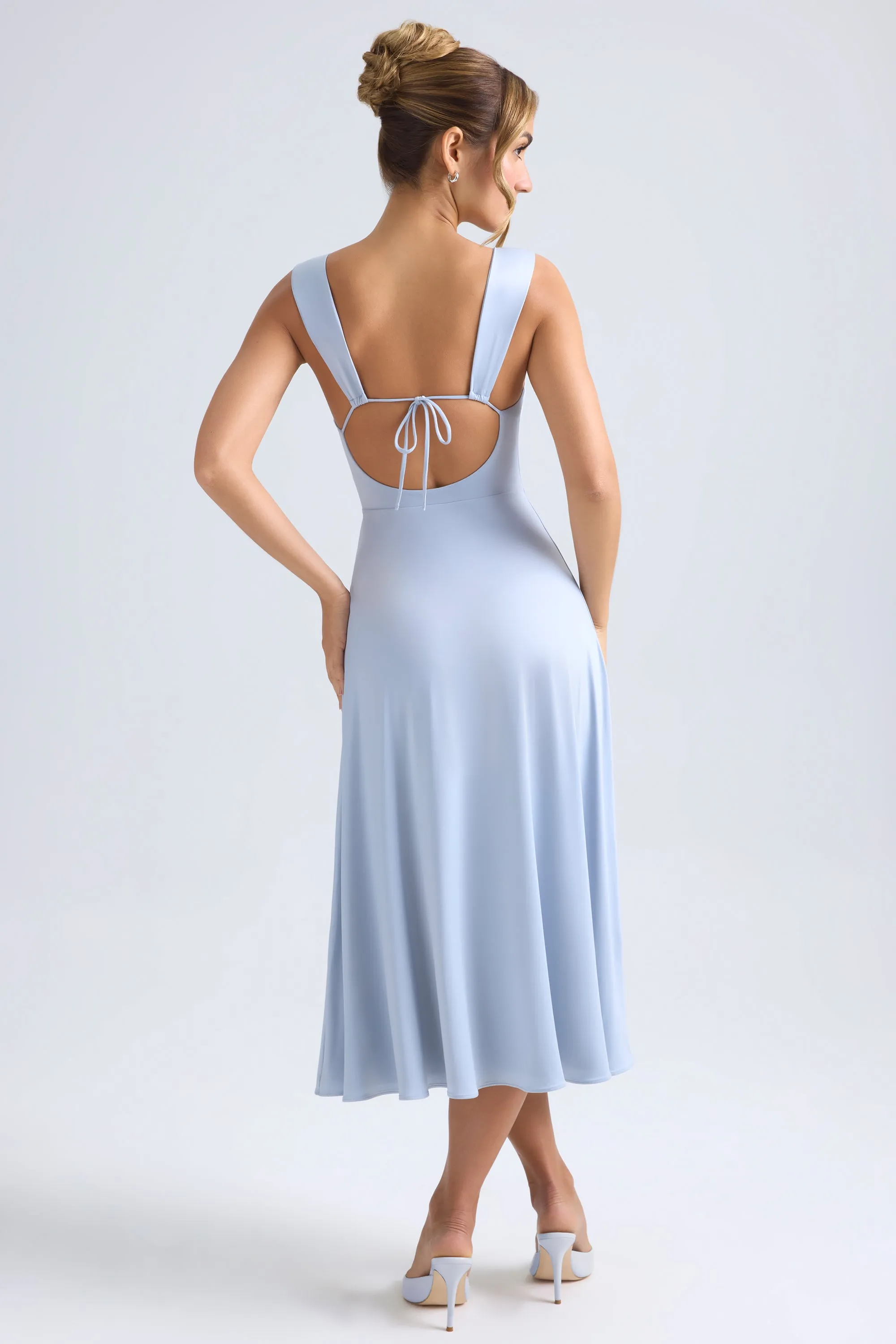 Sweetheart-Neck Ruched Midaxi Dress in Light Blue EcoFriendlyTextiles