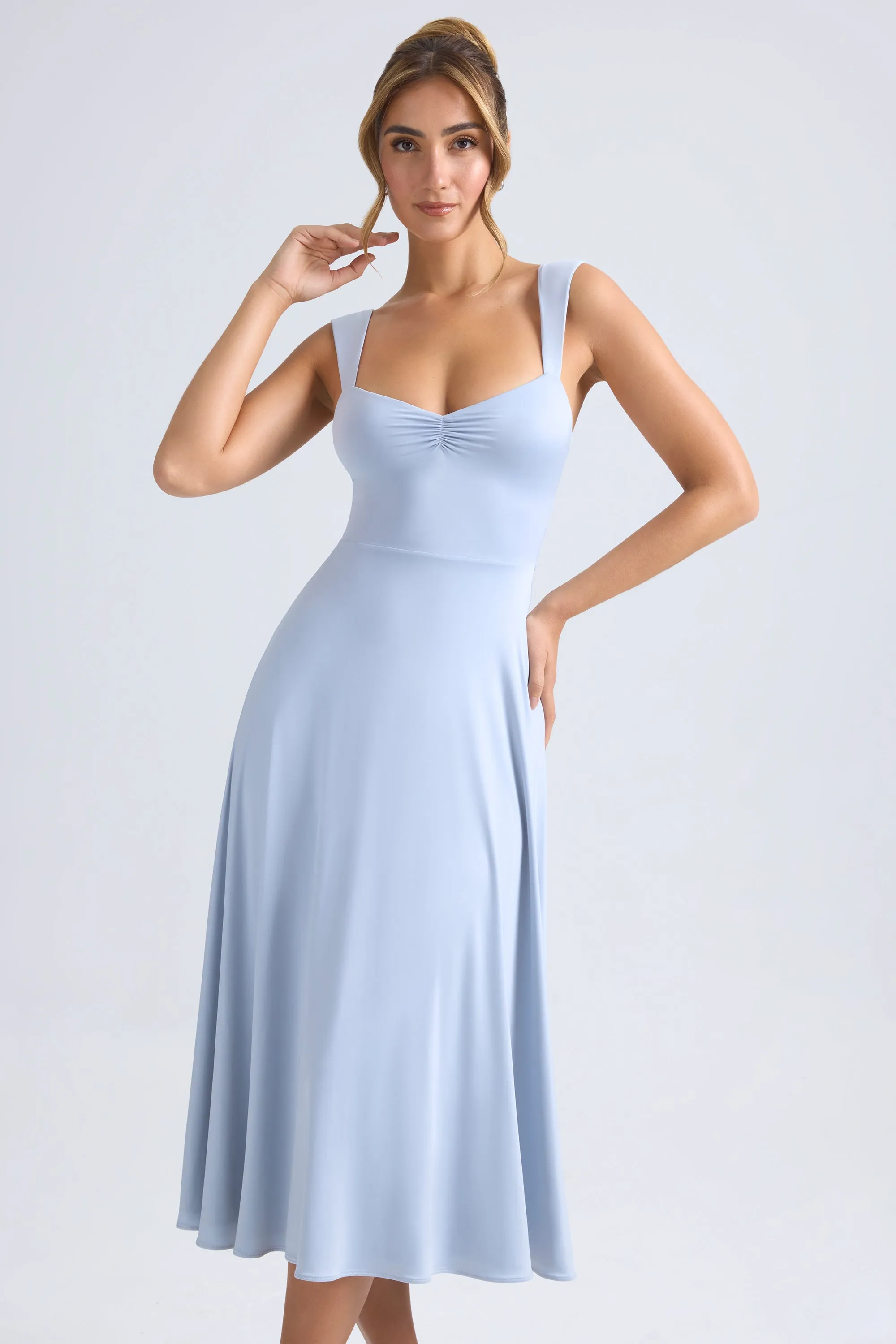 Dynamic Glow Fable Core Sweetheart-Neck Ruched Midaxi Dress in Light Blue