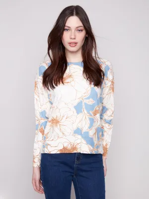 Printed Sweater With Side Buttons - Mist Seasonal Wear