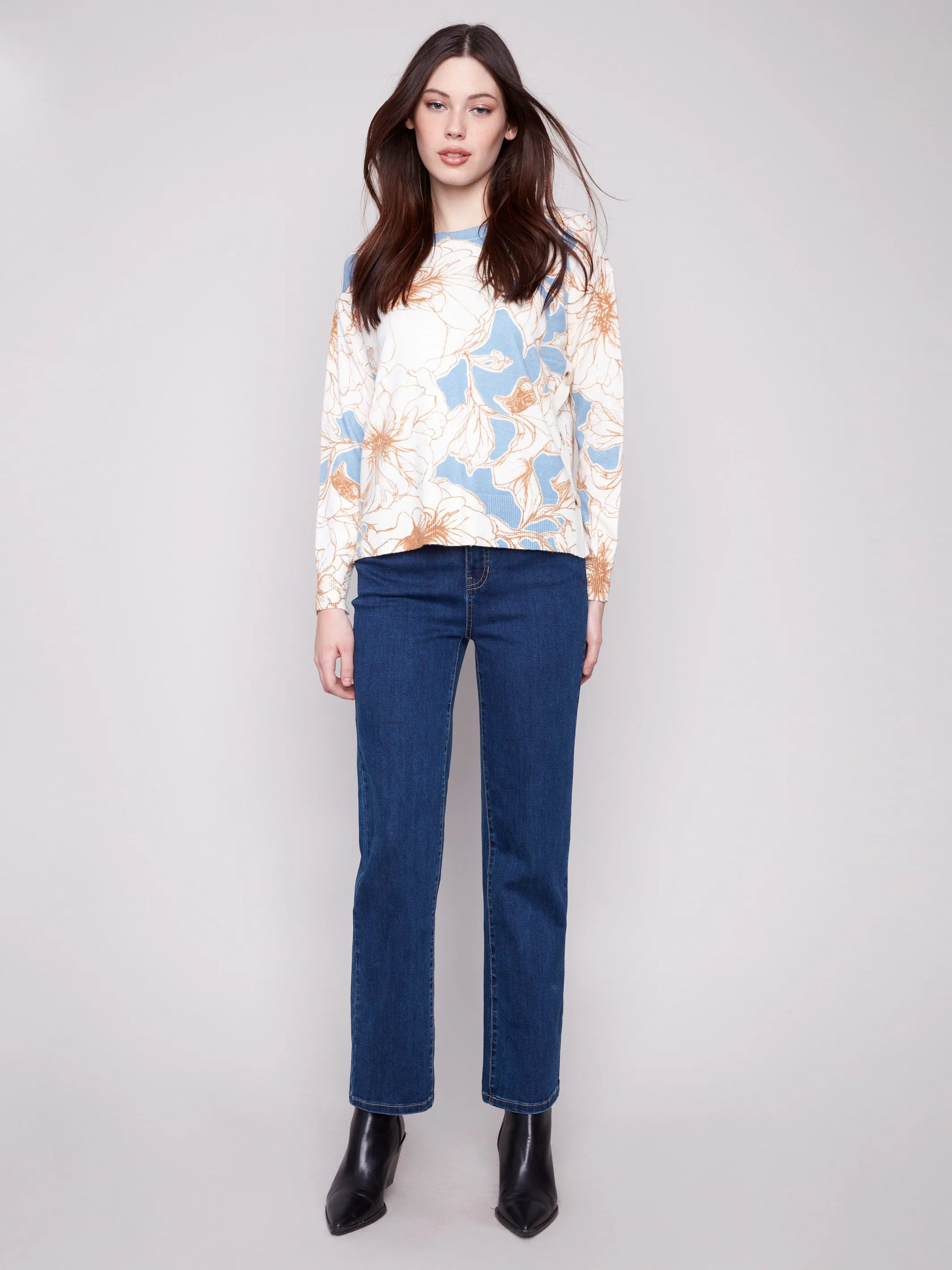 Printed Sweater With Side Buttons - Mist Warm Essentials