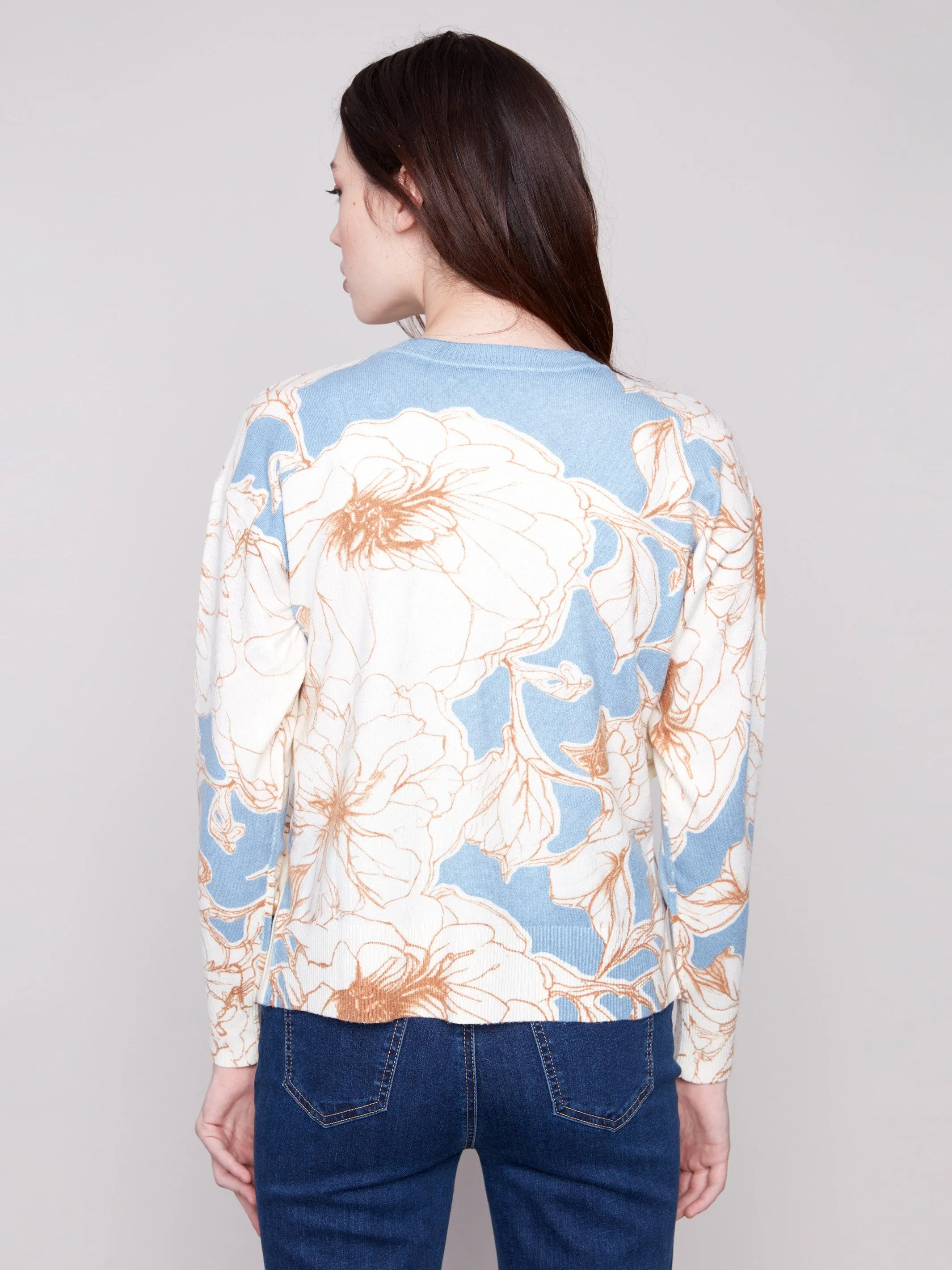 Winter Ready Knit Snuggle Comfort Printed Sweater With Side Buttons - Mist
