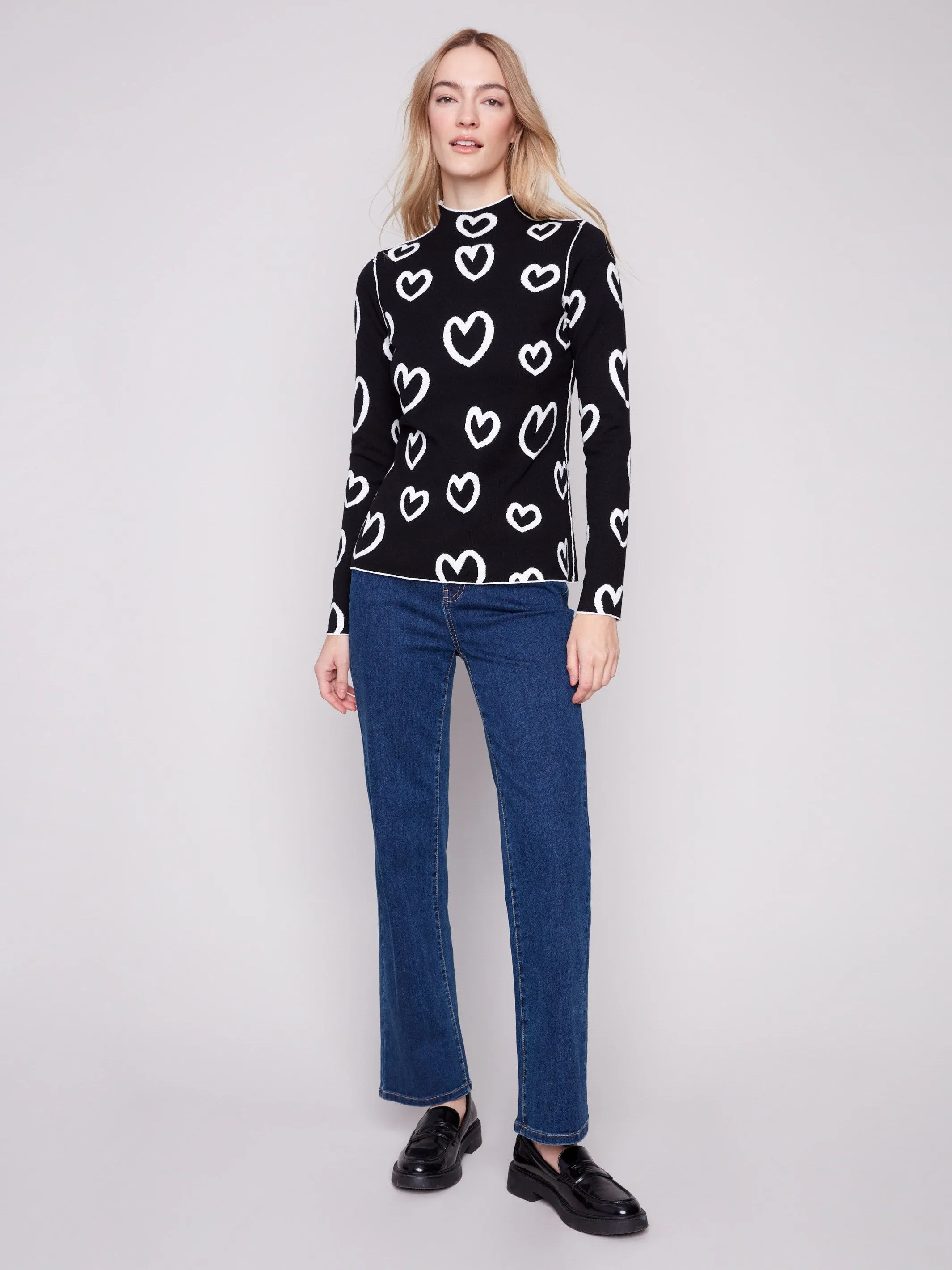 Reversible Mock Neck Sweater - Hearts Warm Touch All-day Comfort