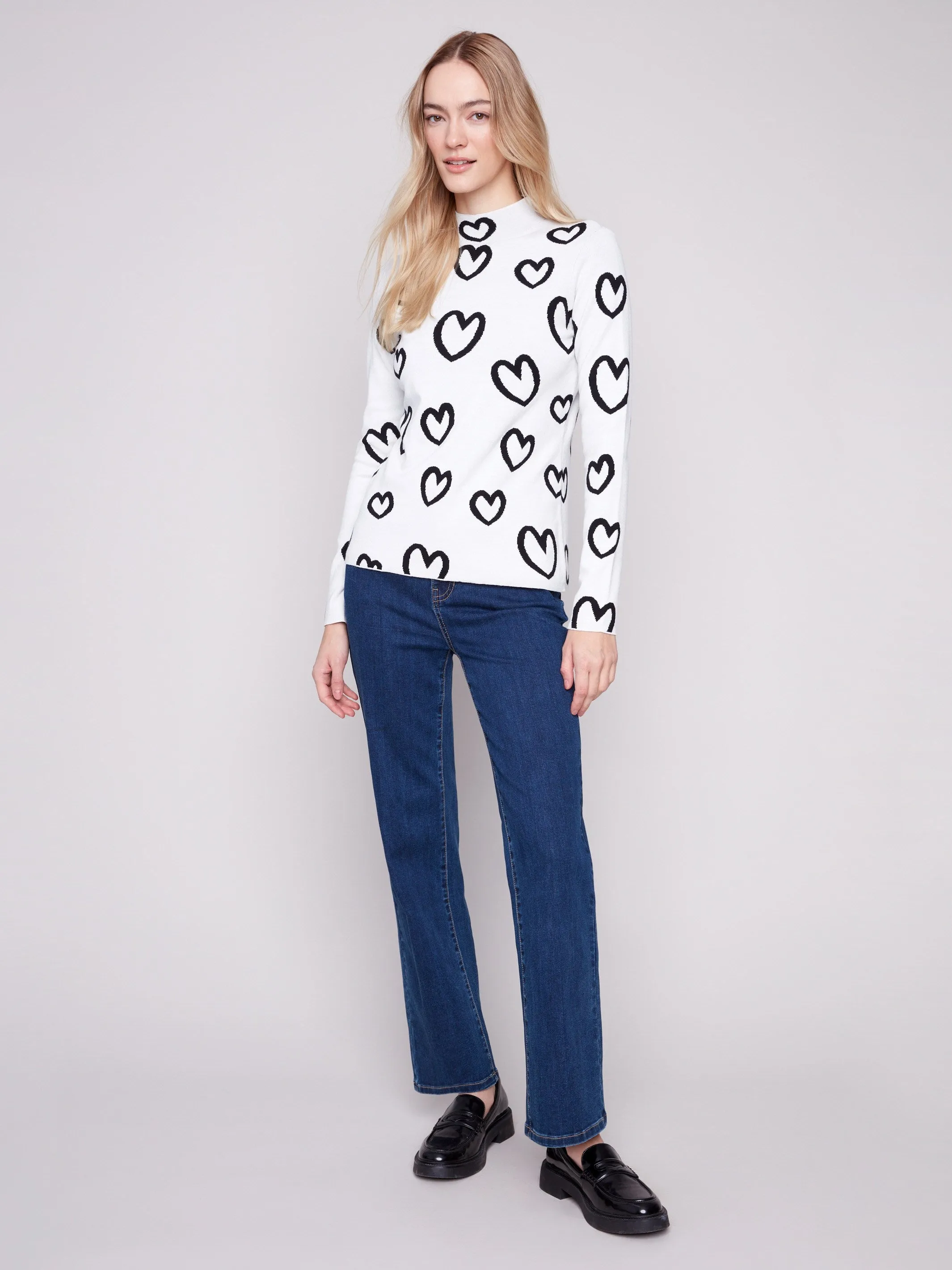 Reversible Mock Neck Sweater - Hearts Versatile knitwear