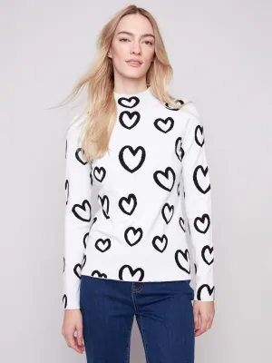 Low carbon footprint Plush Inner Lining Reversible Mock Neck Sweater - Hearts