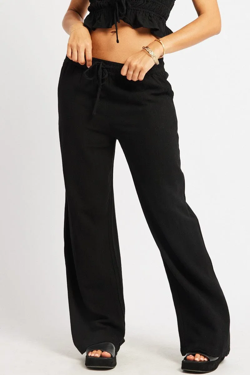 Eco Friendly Material Wrinkle Free Fabric Black Wide Leg Pants Elasticated Waist
