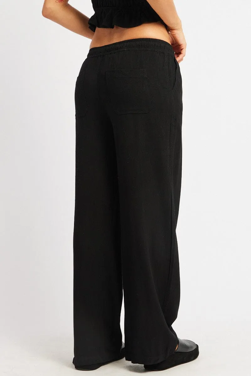 Non Slip Waistband Performance Wear Black Wide Leg Pants Elasticated Waist