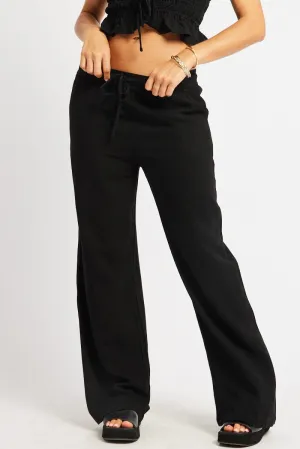 Eco Friendly Material Wrinkle Free Fabric Black Wide Leg Pants Elasticated Waist