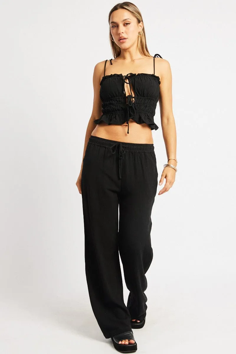Core Basic stain guard Black Wide Leg Pants Elasticated Waist