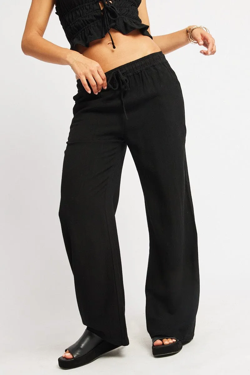 Black Wide Leg Pants Elasticated Waist Comfortable fit Chilly Day Wear