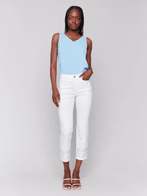 Embroidered Hem Jeans - White Spring Mood Slim