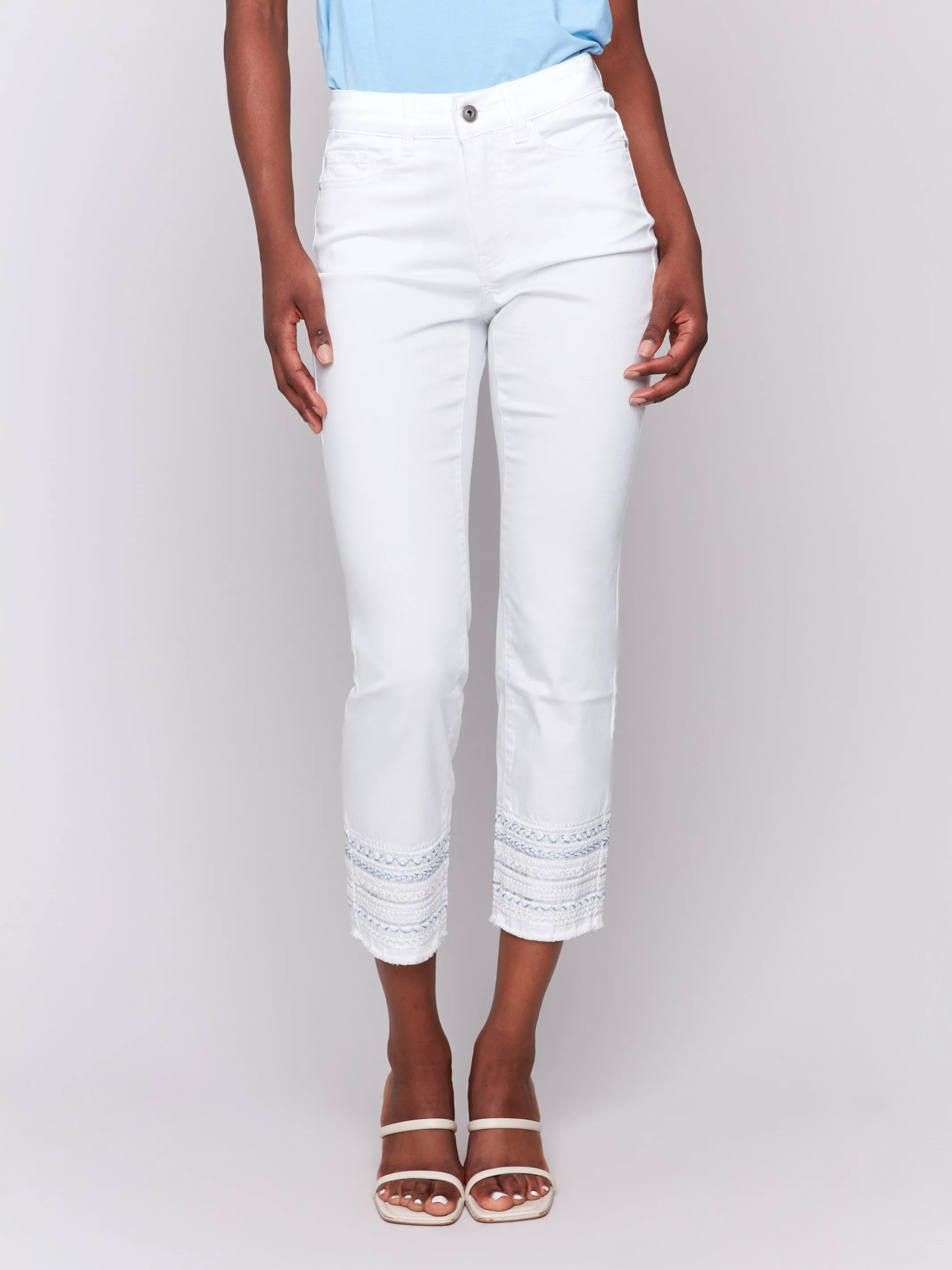 Embroidered Hem Jeans - White Core Item