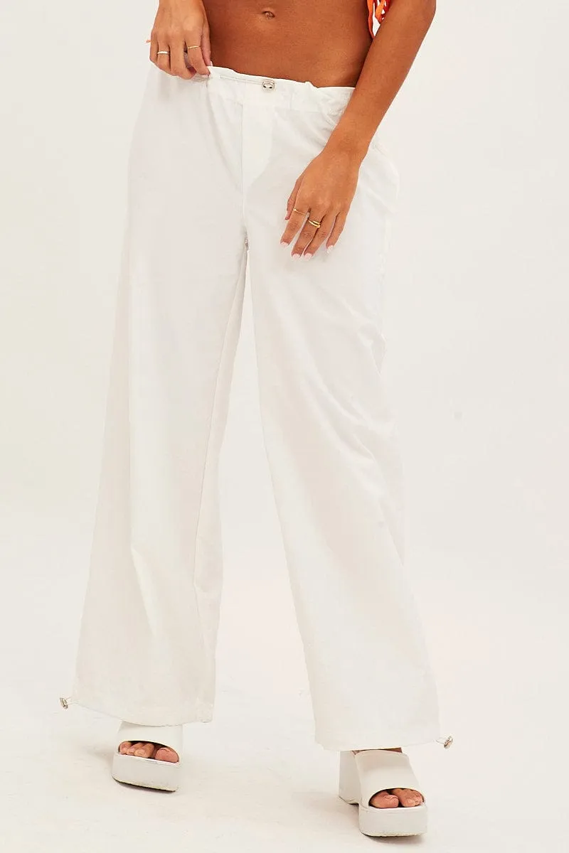 Flexible Material Durable Fabric White Cargo Parachute Pants