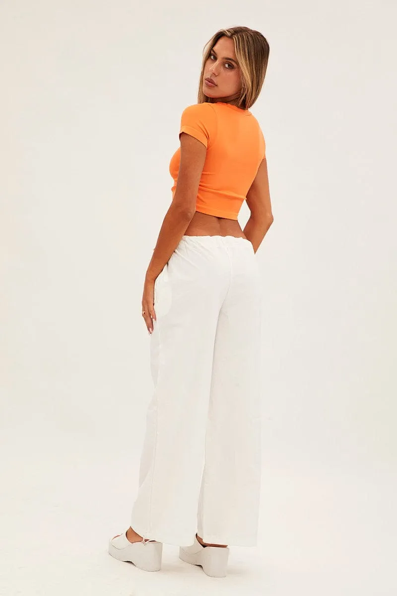 White Cargo Parachute Pants Erasable Logo Patch