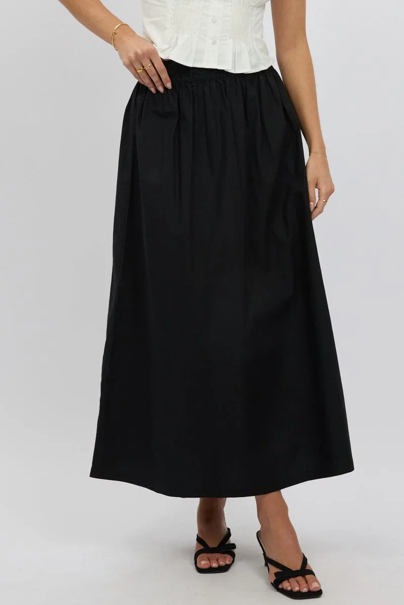 Modern Look Black Maxi Skirt Shirred Waist Relaxed Fit