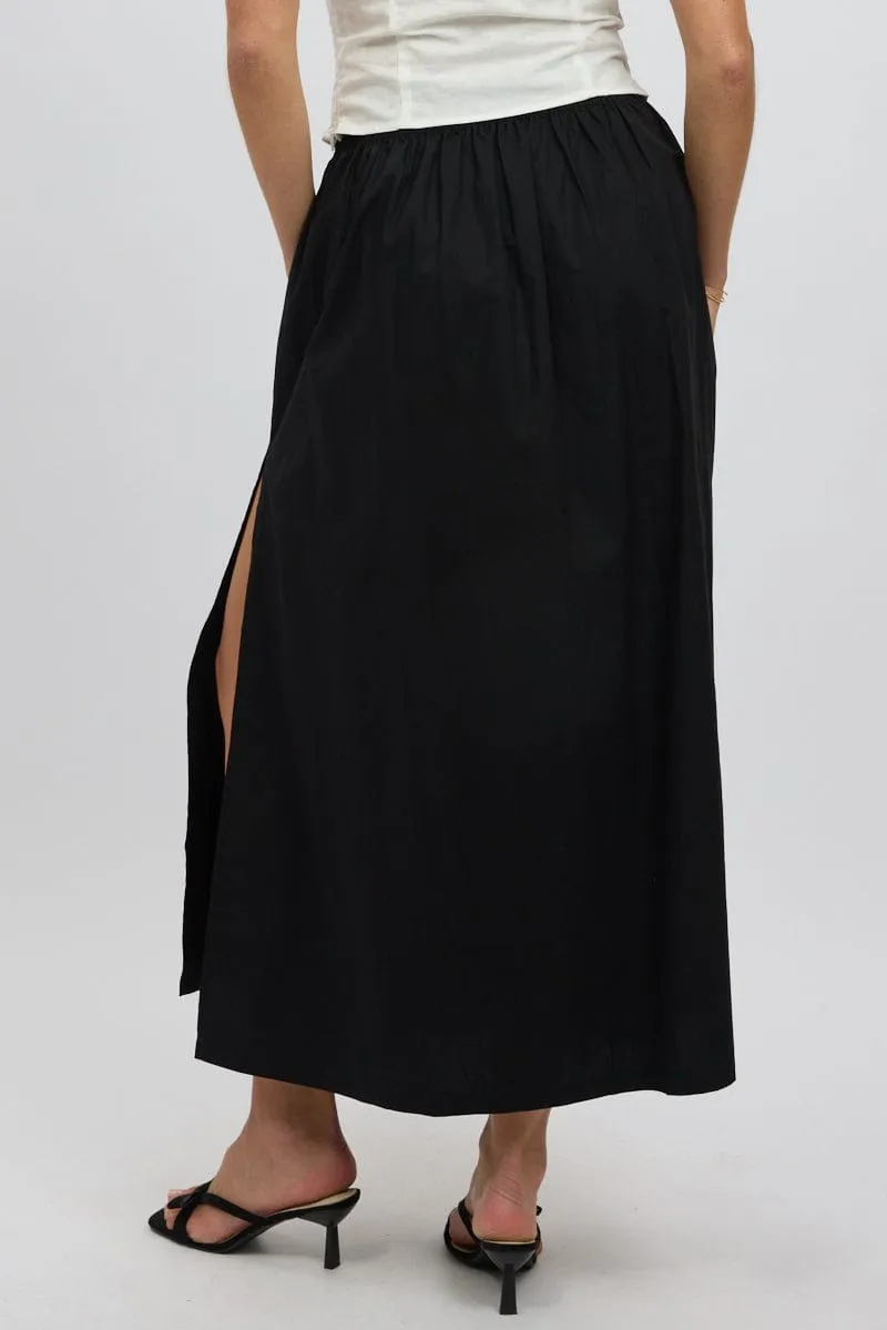 Black Maxi Skirt Shirred Waist Relaxed Fit Outfit Focus