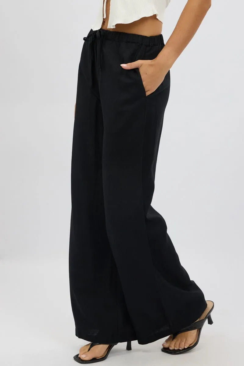 Flexible Fabric Black Wide Leg Pants Elasticated Waist