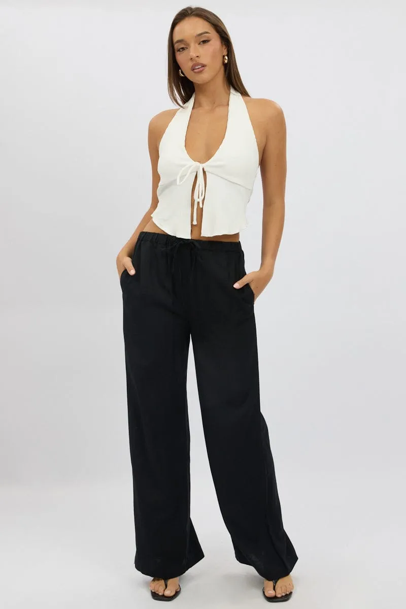 quick dry Black Wide Leg Pants Elasticated Waist