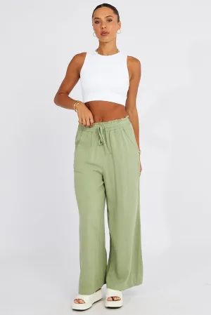 Green Wide Leg Pants High Rise slim fit