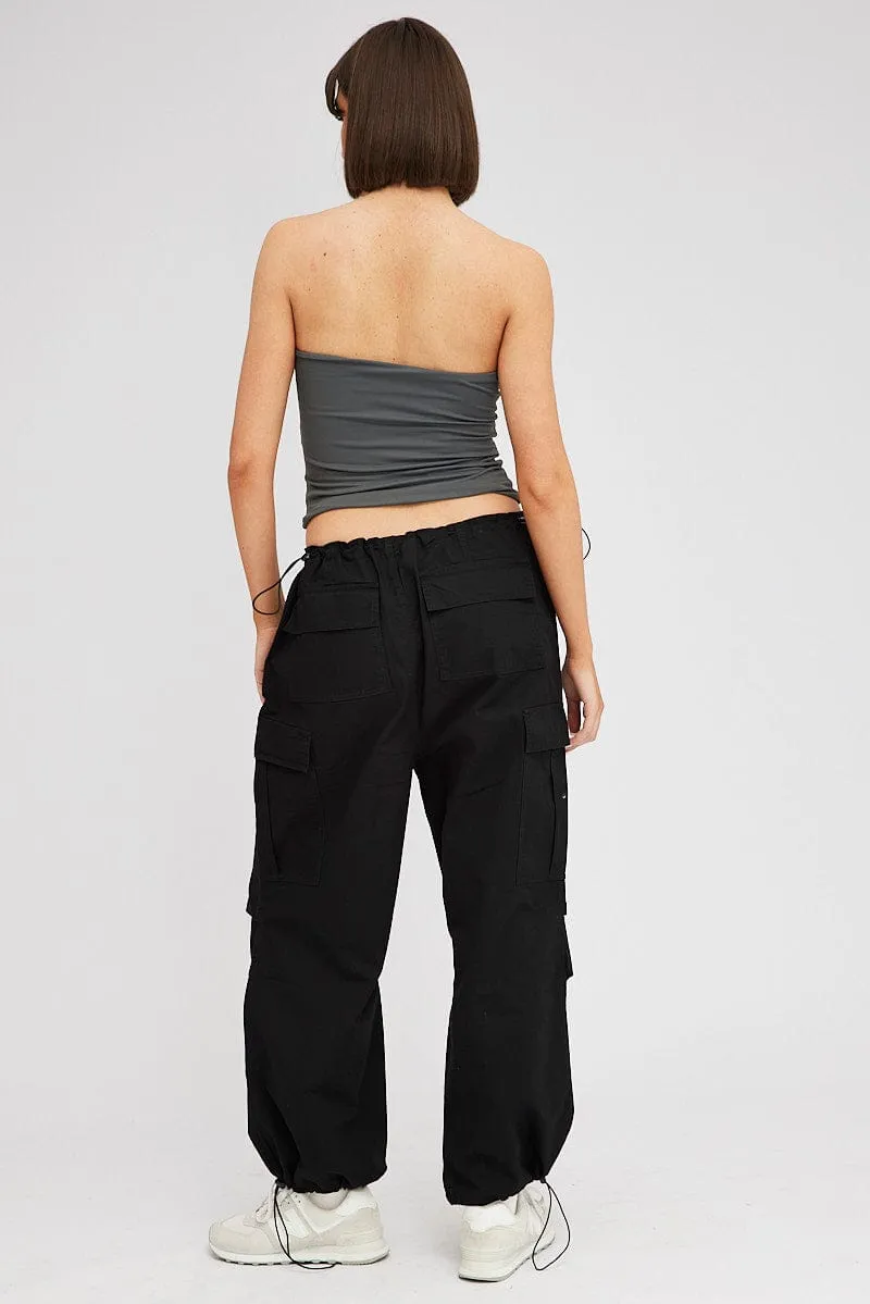 Back pockets Black Parachute Pants Low Rise
