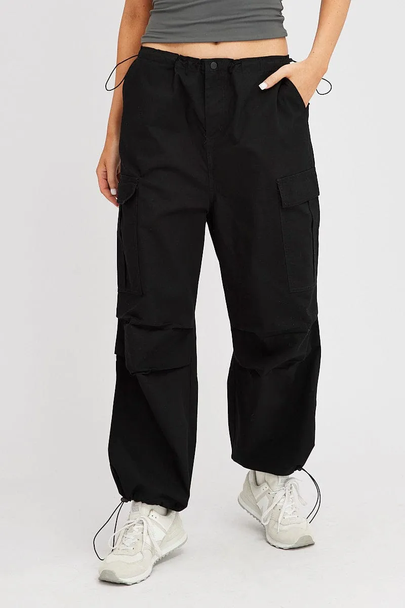 Quick Cool AntiStaticTreatment Black Parachute Pants Low Rise