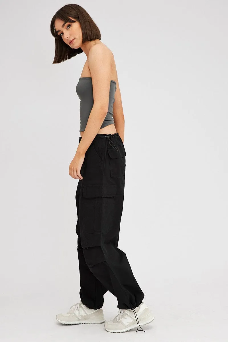 Black Parachute Pants Low Rise Cozy Touch Comfortable Waistband