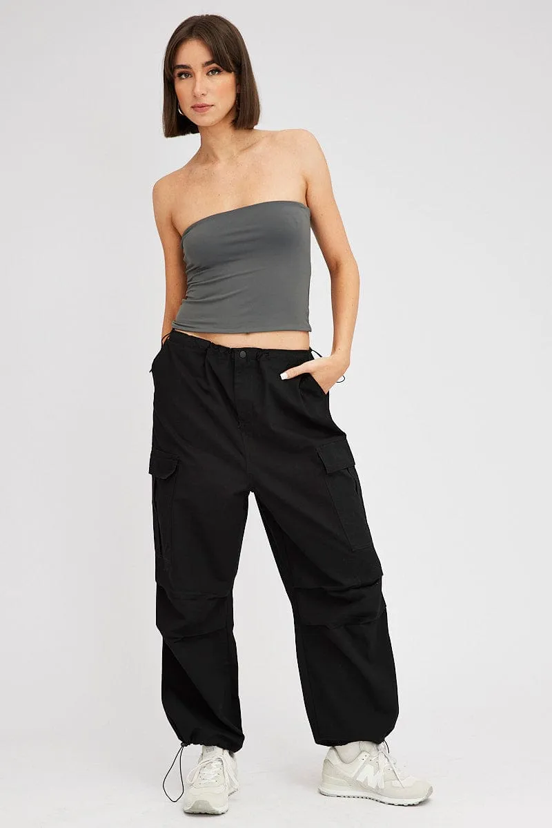Chill Wear OrganicCottonBlend Black Parachute Pants Low Rise