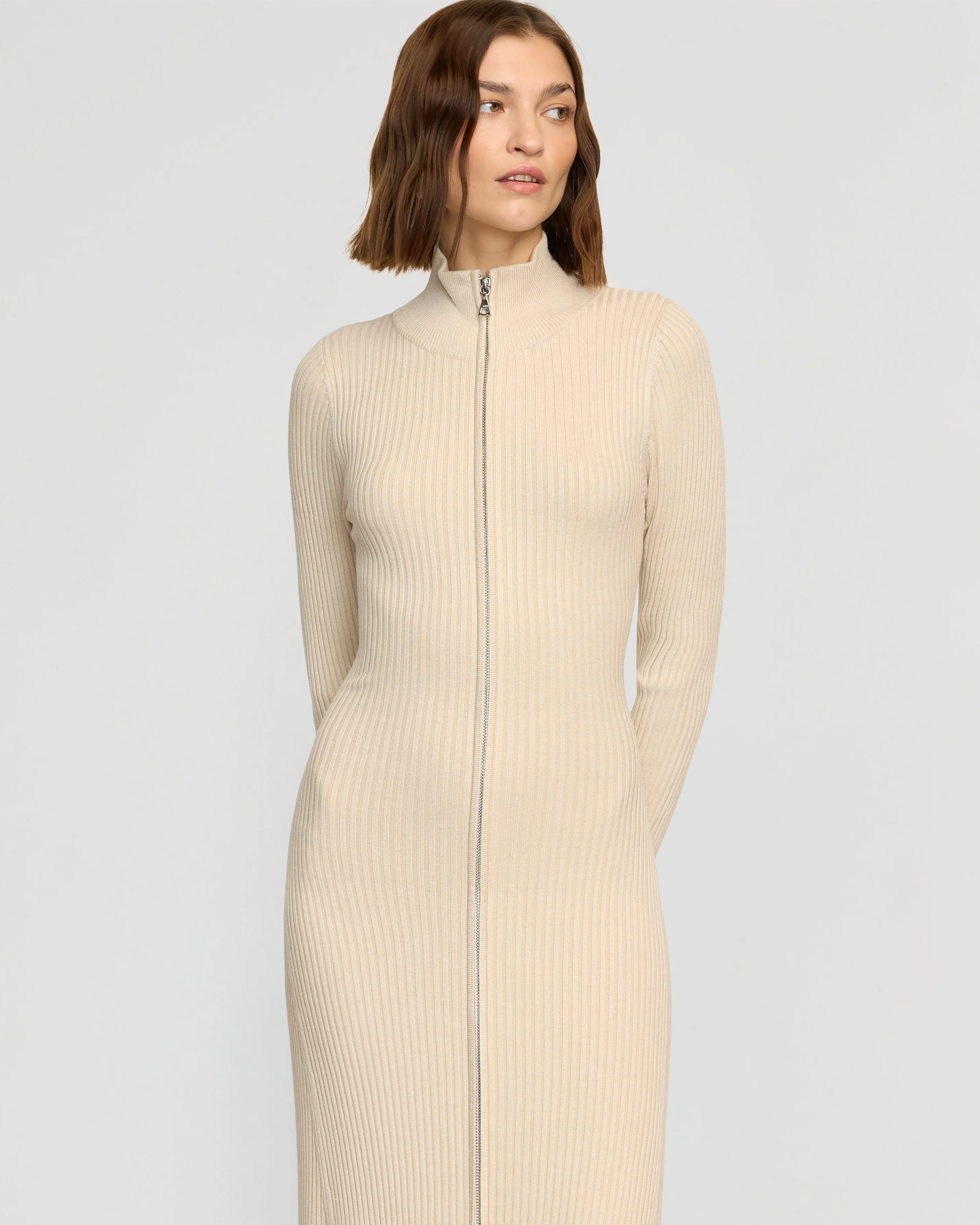 AntiStatic Treatment ComfortWaistband Janne Ribbed Two-Way Zip Sweater Dress