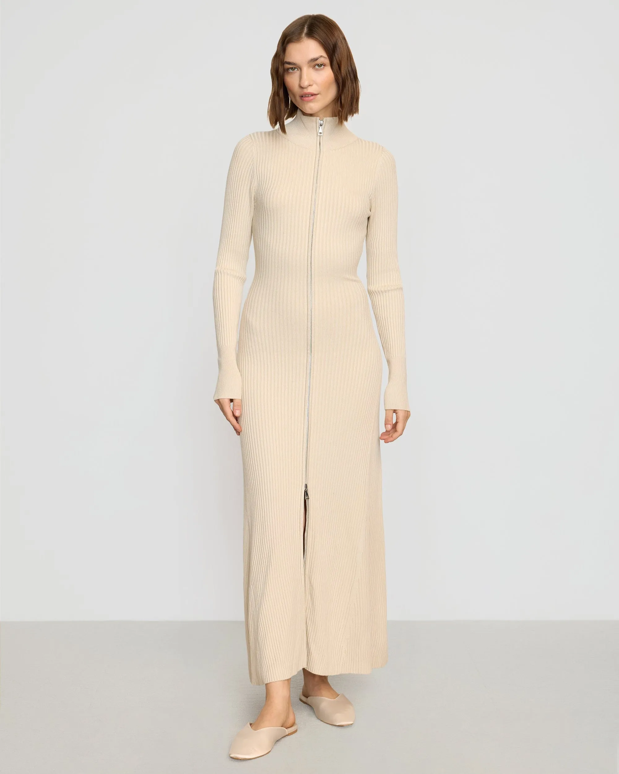 EcoFriendlyDye StretchWaistband Janne Ribbed Two-Way Zip Sweater Dress