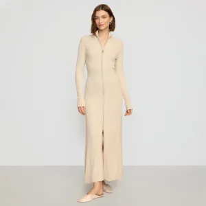 Janne Ribbed Two-Way Zip Sweater Dress Daywear Style AntiOdor Fabric