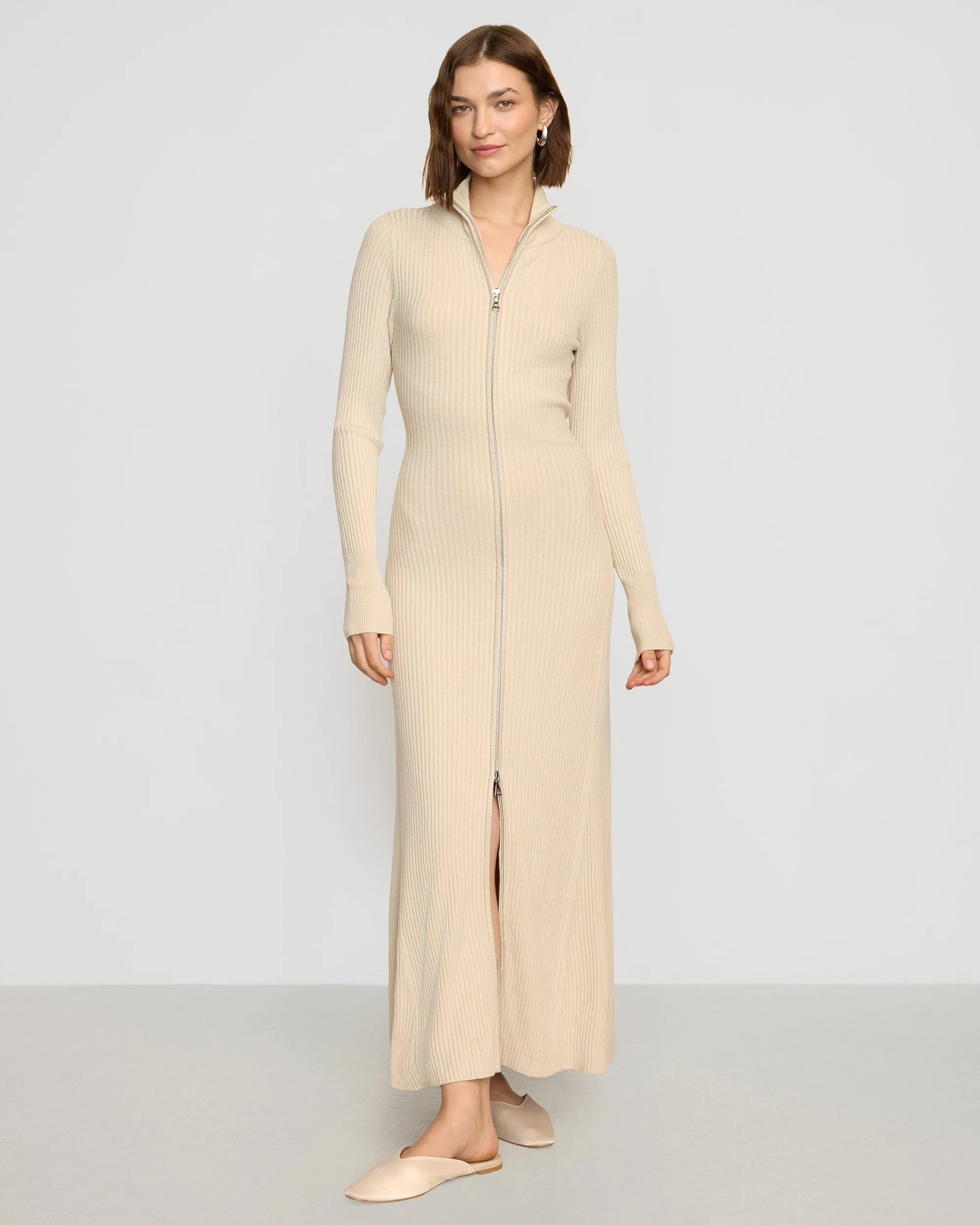 Summer Ready Janne Ribbed Two-Way Zip Sweater Dress
