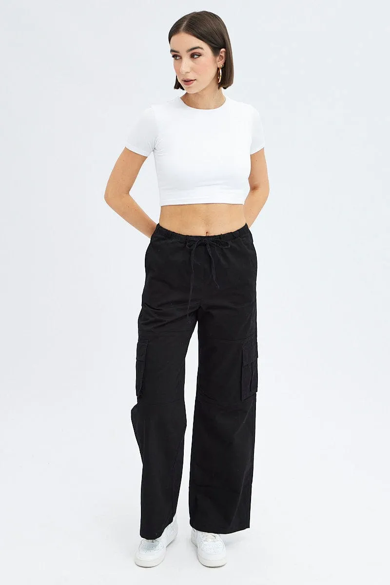 Eco Friendly Fabric Black Cargo Pants Wide Leg