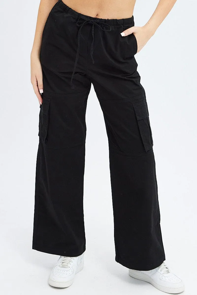 Black Cargo Pants Wide Leg Non Binding Waist