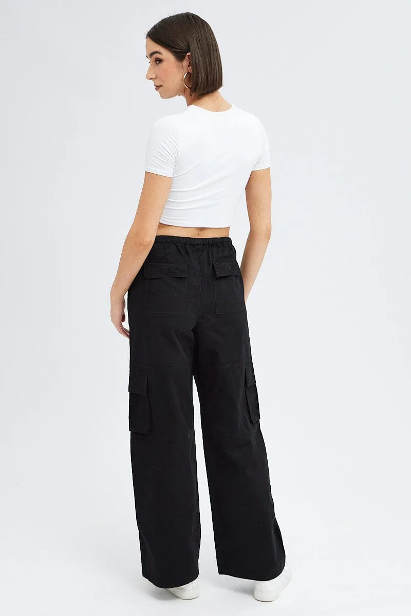 Black Cargo Pants Wide Leg Sporty Comfort Wear