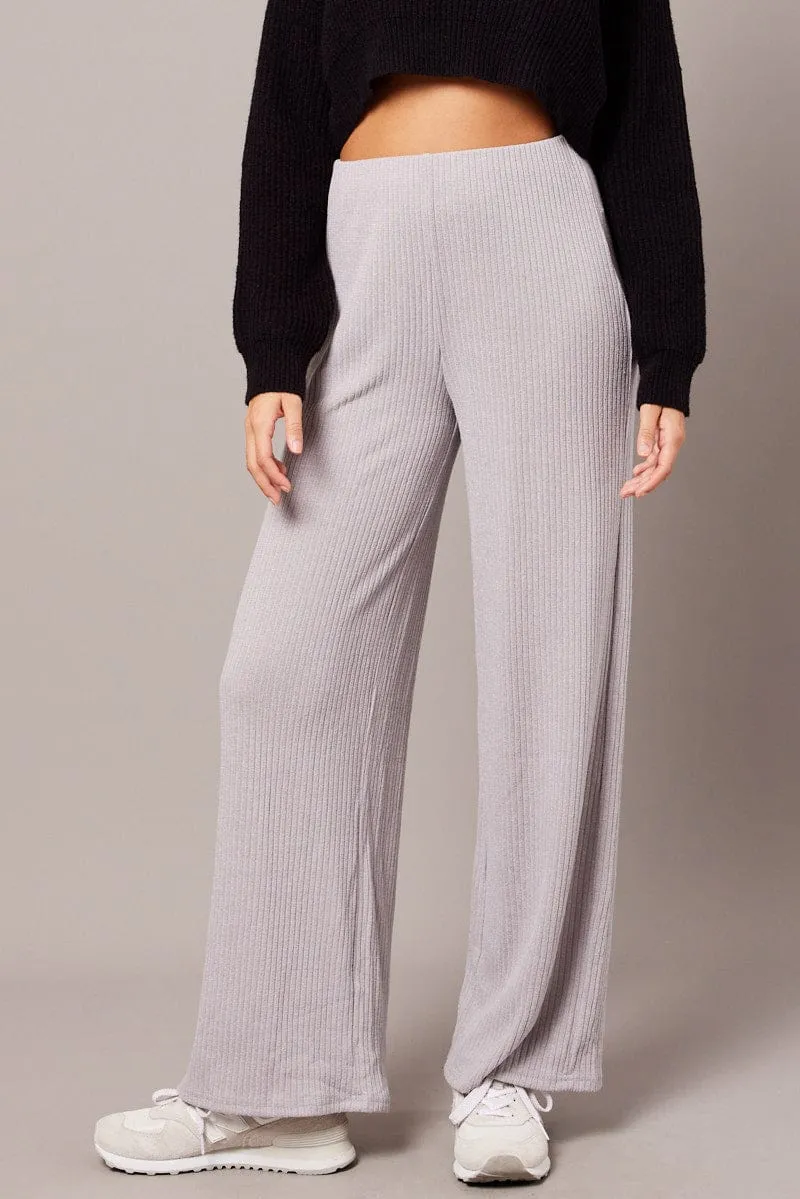 Grey Wide Leg Pants Rib Jersey Abrasion Resistant Surface simple design